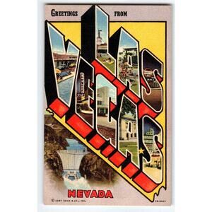 Greetings From Las Vegas Nevada Vintage Large Letter Postcard Linen Curt Teich